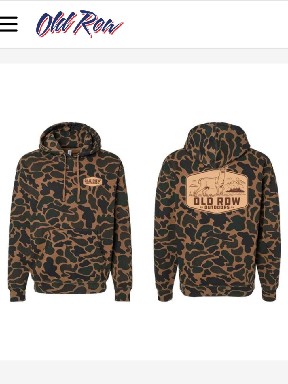 OLD ROW OUTDOORS DEER BADGE CAMO HOODIE Men’s XL Green Brown Kangaroo Pocket